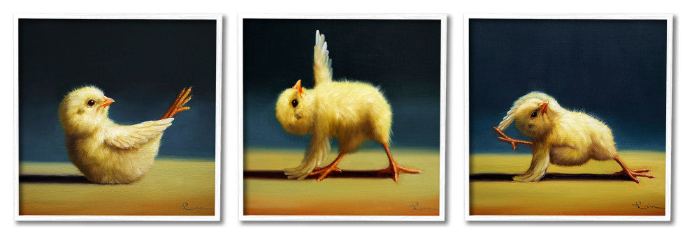 Yoga Chick Trio Painting Funny Farm Animals Stretching, 3pc, each 12 x 12