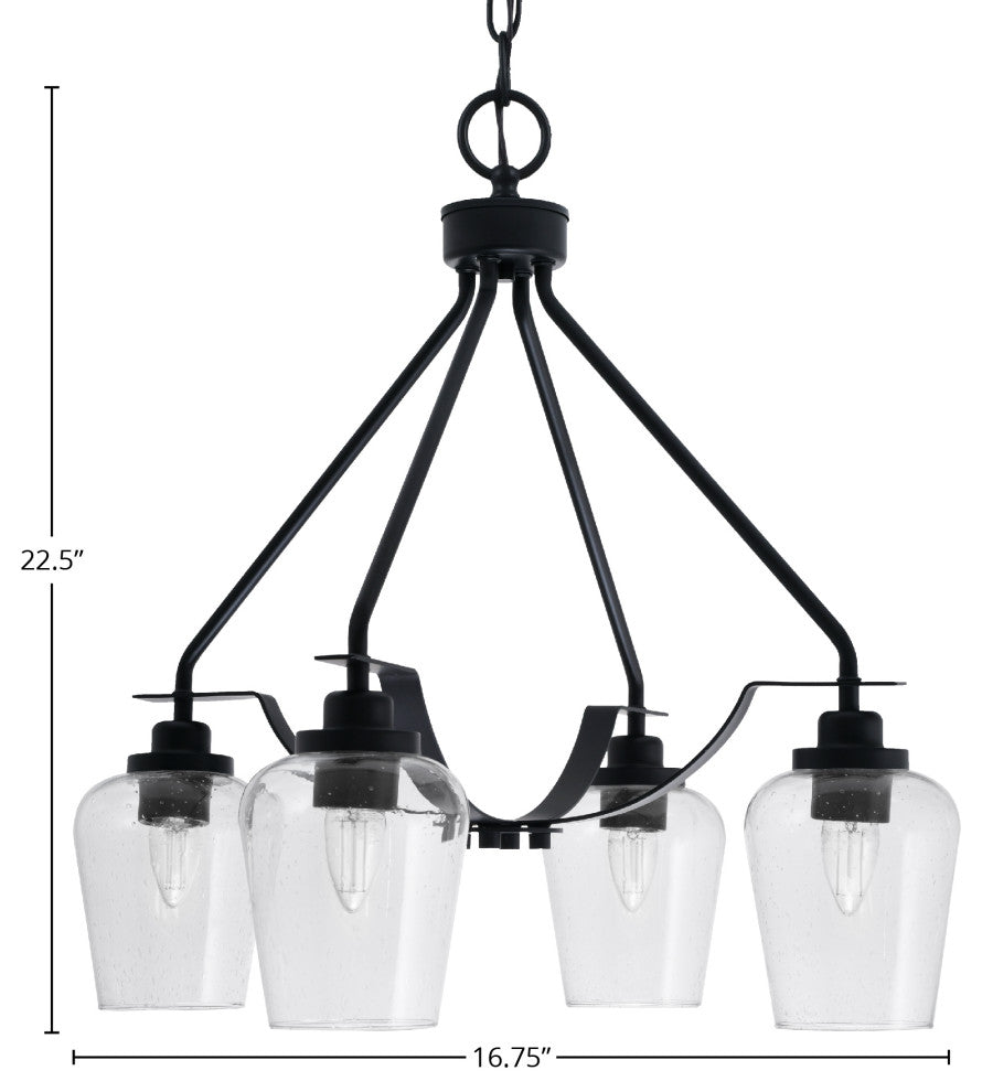 Odyssey 4 Light, Chandelier In Matte Black Finish With 5" Clear Bubble Glass