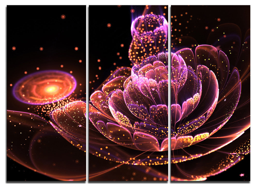 "Fractal Flower Illuminated Purple Art" Metal Wall Art, 3 Panels, 36"x28"