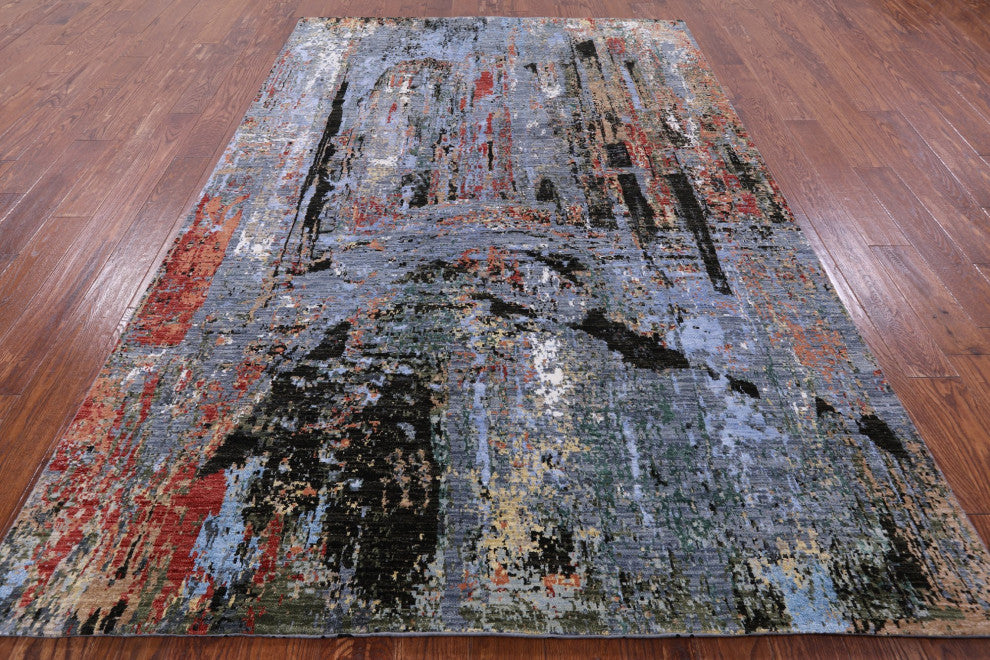 6' 1" X 9' 1" Wool and Silk Bridge Design Hand Knotted Rug Q7192