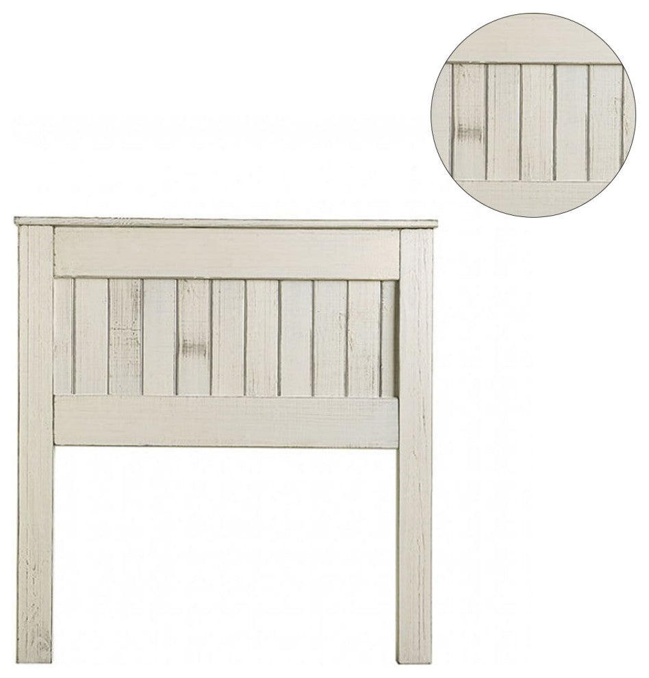 Wooden Full Headboard with Distressed Design, White
