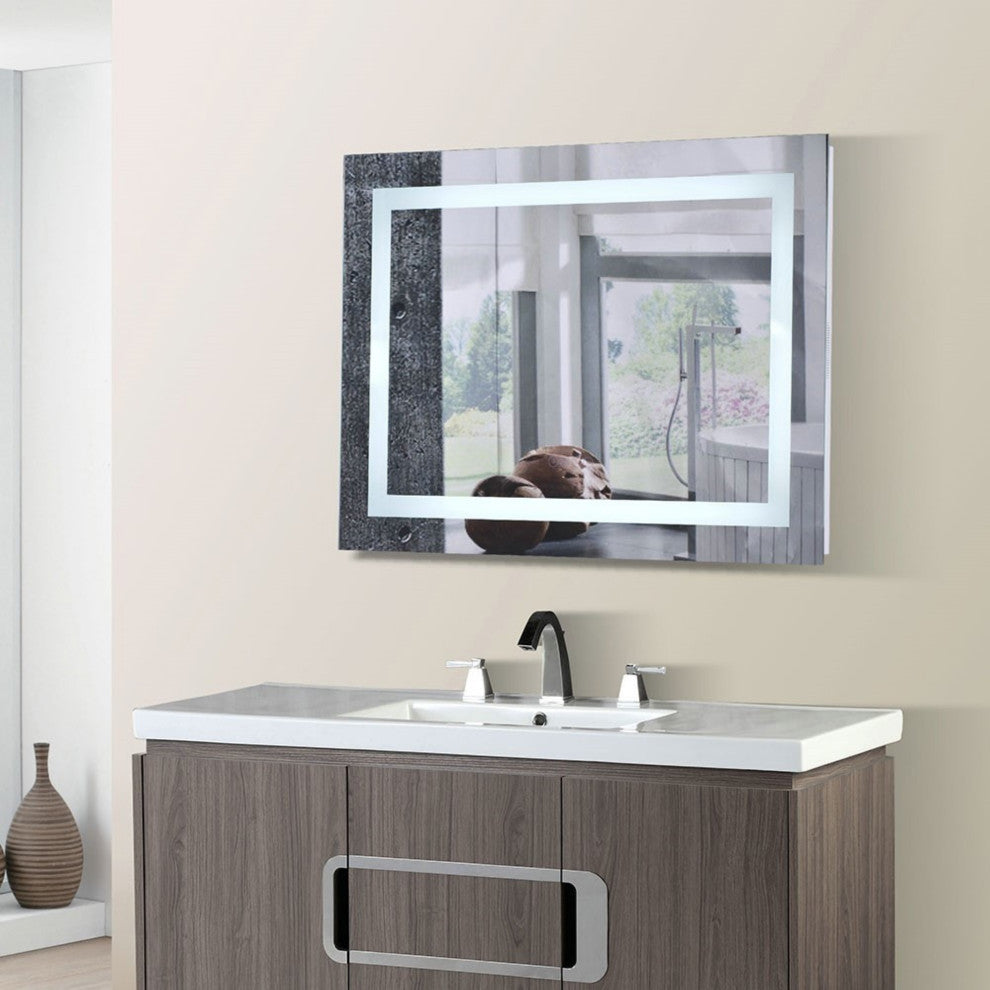36" Rectangular Led Bordered Illuminated Mirror With Bluetooth Speakers