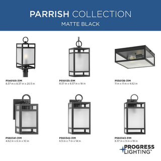 Parrish 1-Light Matte Black Clear and Etched Glass Outdoor Small Wall Lantern