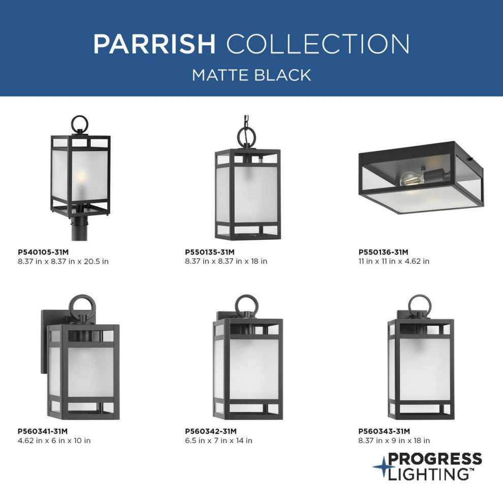 Parrish 1-Light Matte Black Clear and Etched Glass Outdoor Small Wall Lantern
