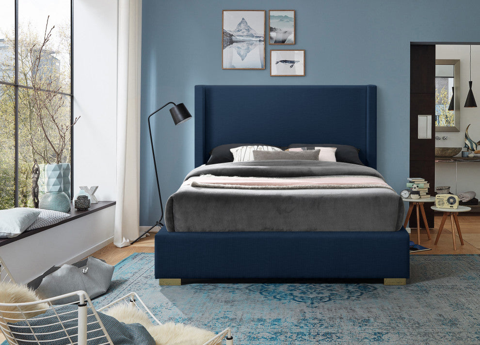 Royce Linen Upholstered Bed, Navy, Full