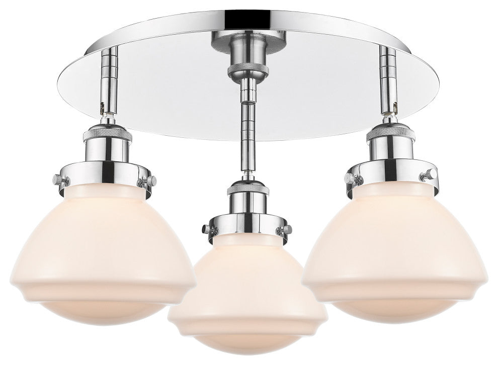 Olean-3 Light 18" Flush Mount-Polished Chrome, Matte White Glass Shade