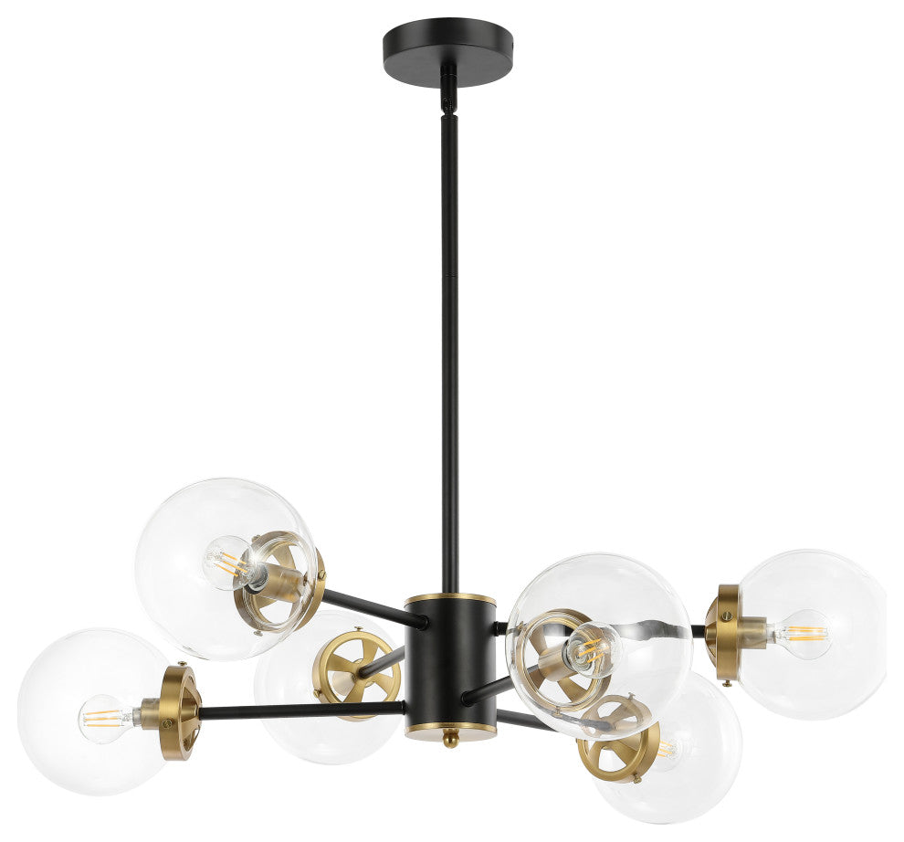 Modern 6-Light Sputnik Chandelier With Glass Globe Shades, Clear Glass Shades