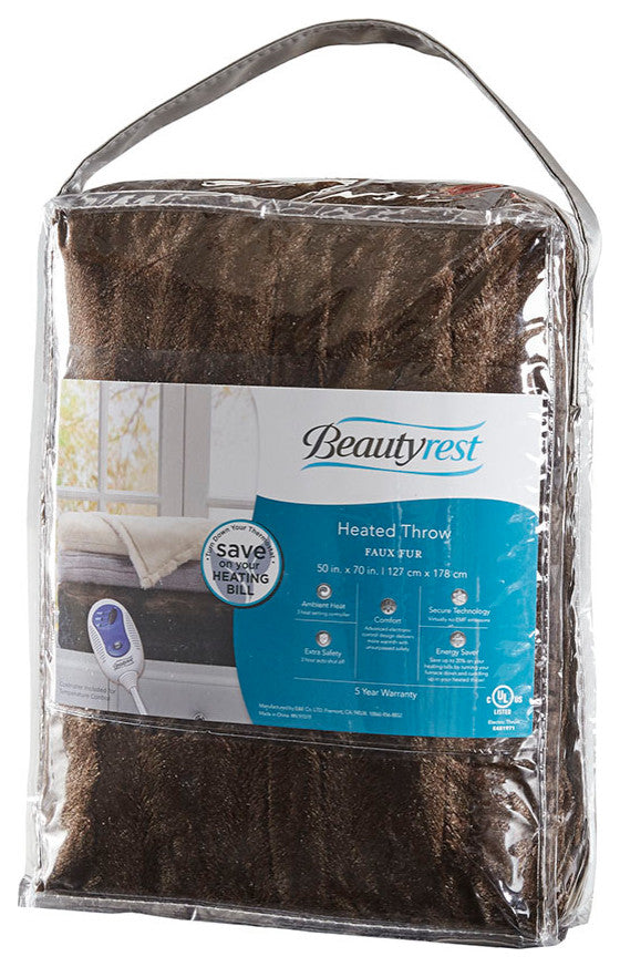 Beautyrest Heated Duke Faux Fur Heated Throw, Brown