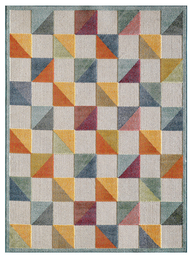 8"x10" Orange Gray Triangle Indoor Outdoor Area Rug
