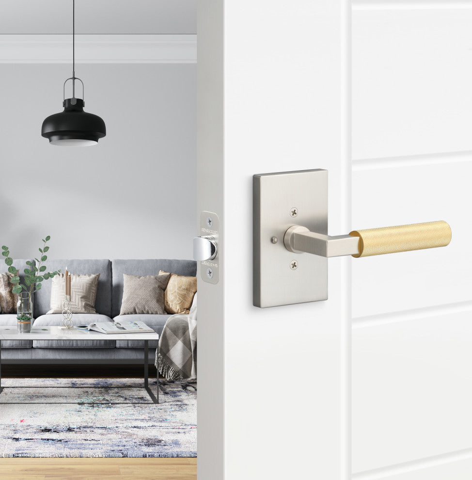 Levanto Privacy Rosette, Nickel, Knurled Grip in Satin Brass