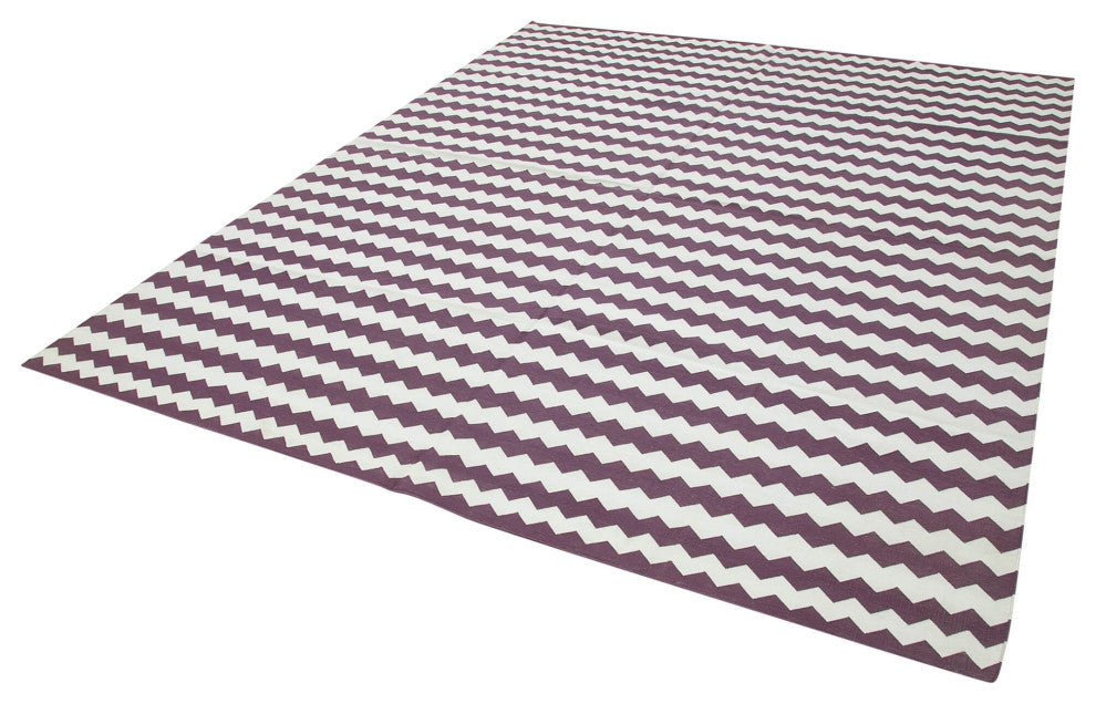 Rug N Carpet - Handmade Wool 8' 0'' x 10' 0'' Geometric Dhurrie Kilim Rug