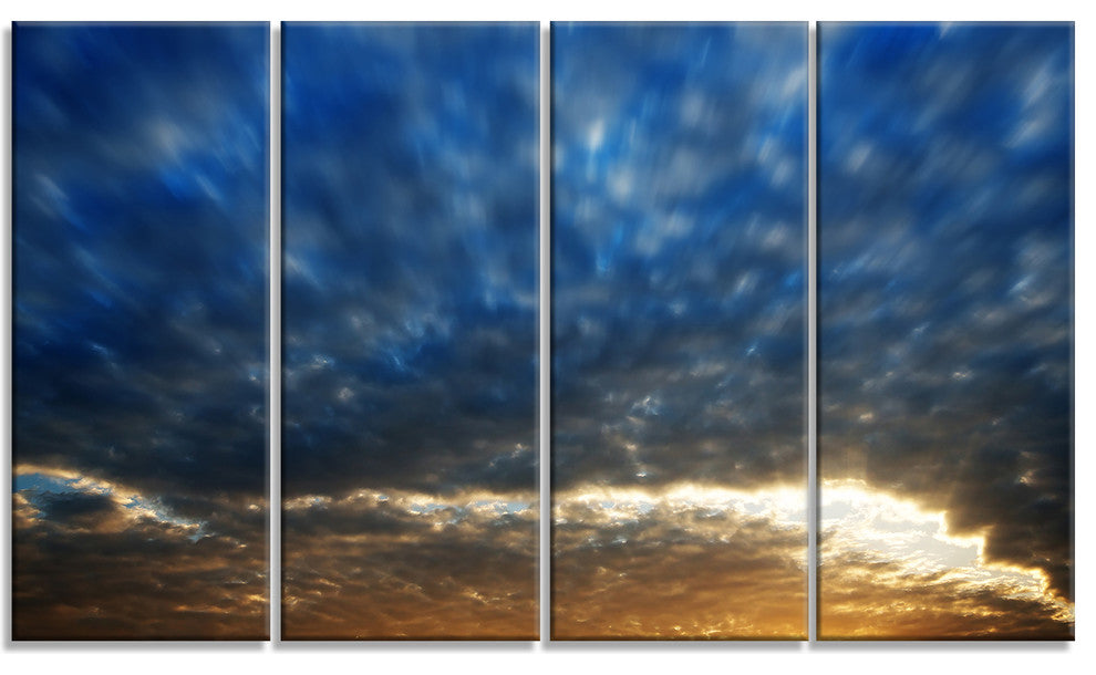 "Dramatic Blue and Brown Skies" Modern Seascape Wall Art, 4 Panels, 48"x28"