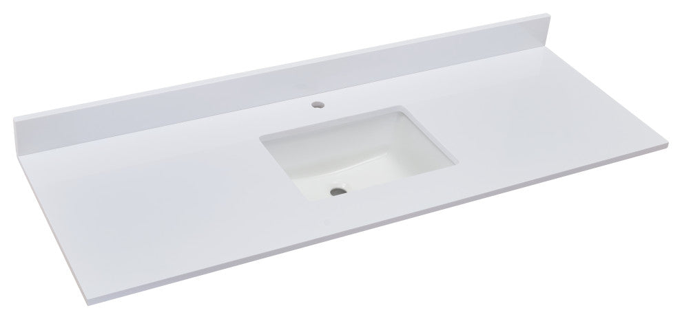 Viterbo 61" Bathroom Vanity Countertop, Milano White With White Sink