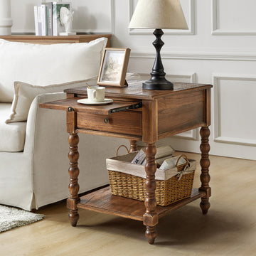 26"H Traditional/Farmhouse Style End Table, Walnut
