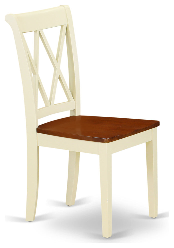 Dining Set 5 Pcs- 4 Wood Chairs, Table, Buttermilk Finish Hardwood Structure.