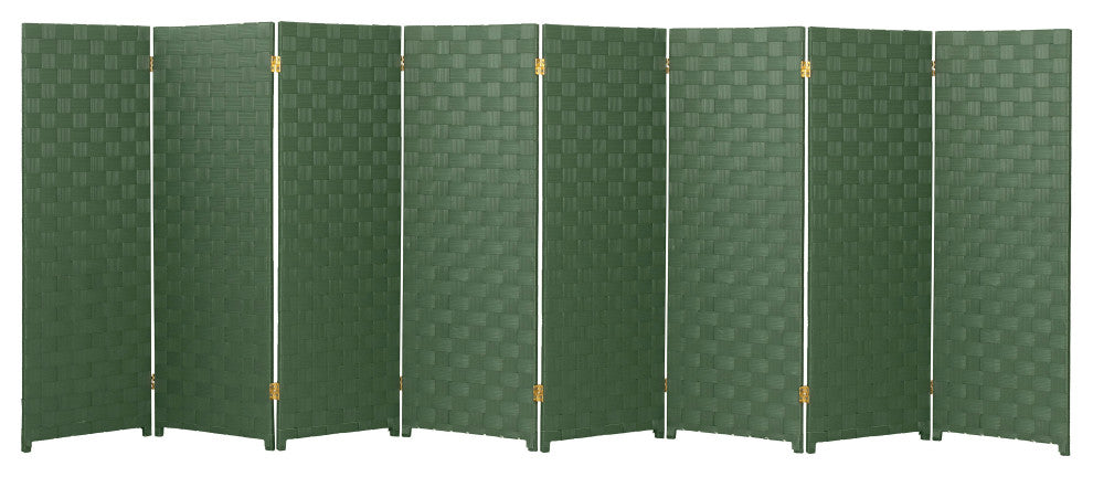 4 ft. Short Woven Fiber Outdoor All Weather Room Divider 8 Panel Green
