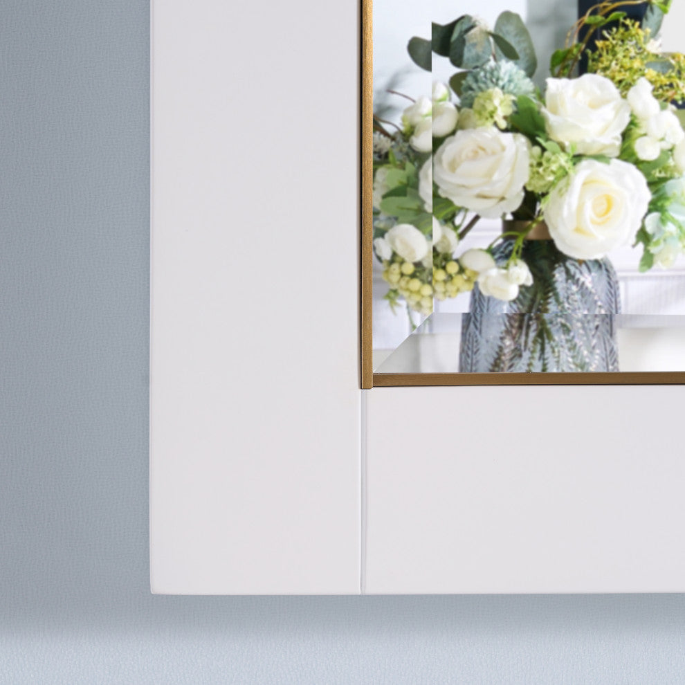 Solid Wood Beleved Edge Rectangular Framed Bathroom Wall Vanity Mirror, White, 24"?x32"