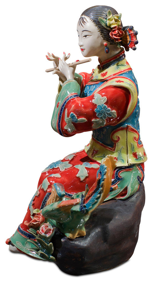 Chinese Porcelain Figurine, Shi Wan Lady with Flute
