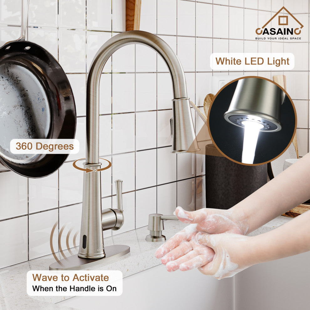 Single-Handle Pull Down Sprayer Kitchen Faucet with Touchless Sensor, Brushed Nickel