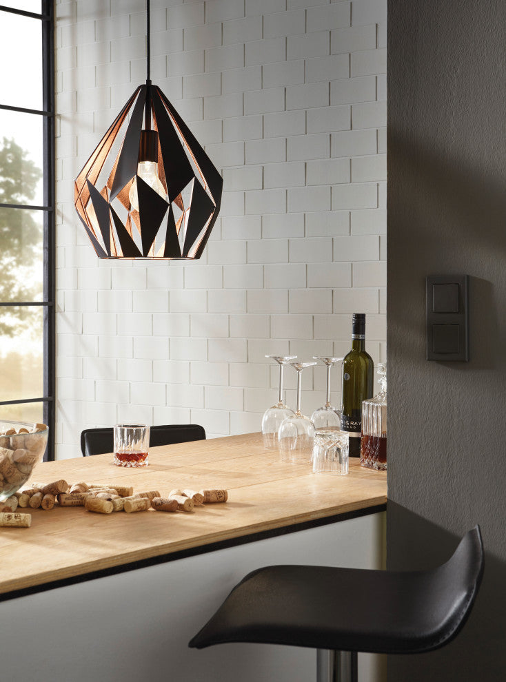 1x60W Pendant With A Black Outer Finish and Copper Interior Finish, Copper