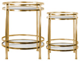 Round Metal and Mirror Tables, 2-Piece Set, Champagne