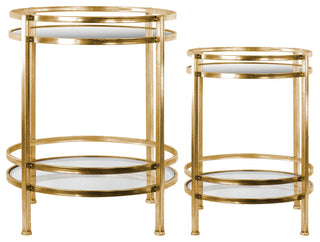 Round Metal and Mirror Tables, 2-Piece Set, Champagne