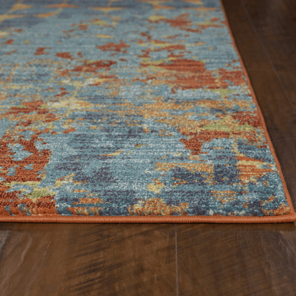 5' X 8' Blue Or Coral Abstract Triangle Indoor Area Rug