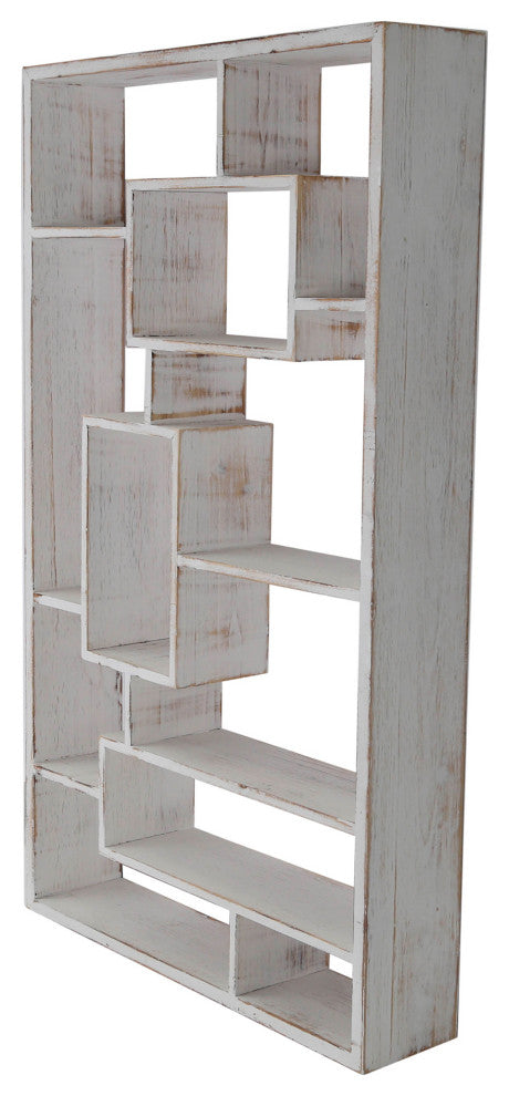 Wooden Multi Tier Wall Shelf, Whitewash