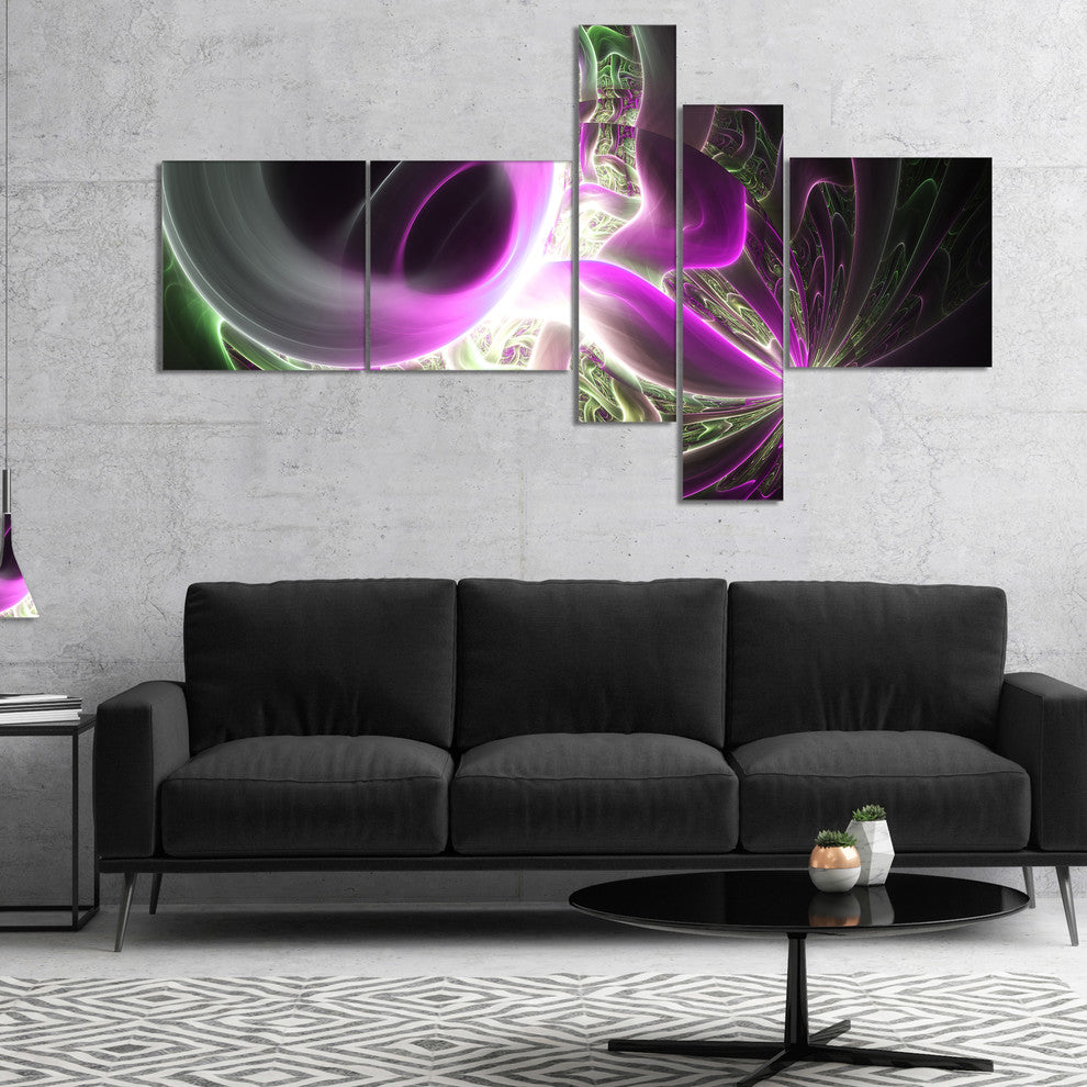 Light Purple Designs on Black, Abstract Wall Art Canvas, 60"x32", 5 panels