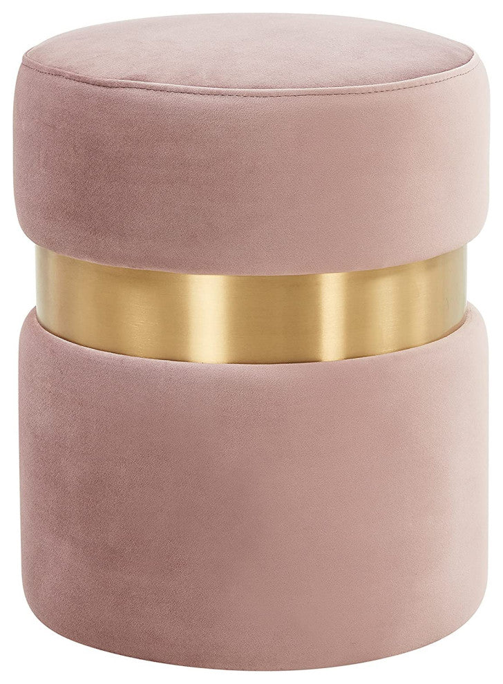 LeisureMod Troy 14.6" Round Velvet Ottoman Pink