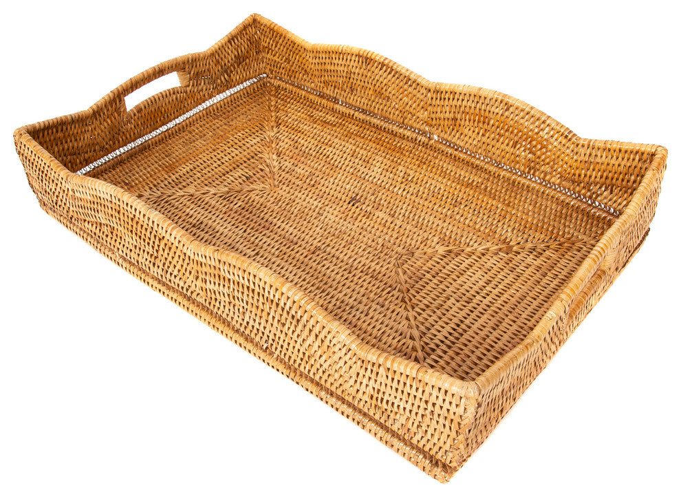 Artifacts Rattan™ Scallop Collection Rectangular Tray, Honey Brown