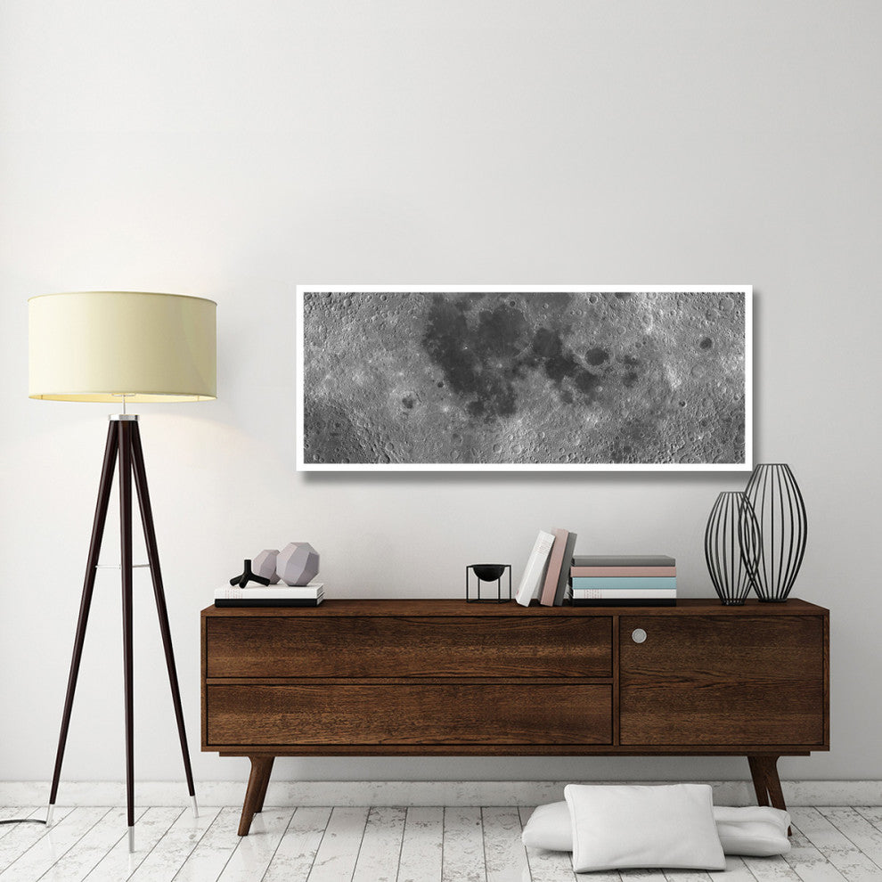 "Unmarked Map of the Moon, Projection" Paper Art, 62"x26"