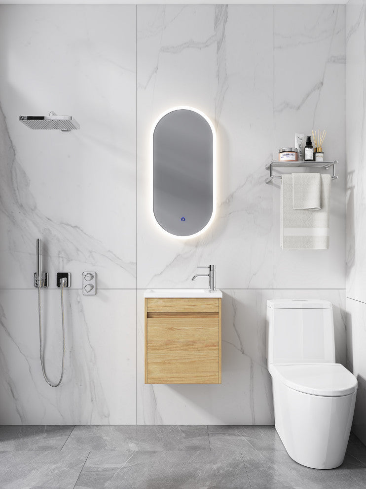16" Plywood Wall Mounted Bath Vanity Set, Integrated Resin Sink