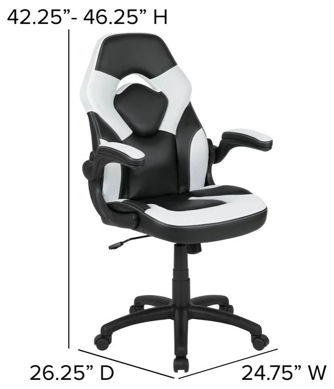 Modern Gaming Desk With Comfortable Chair, Raised Shelf & Cup Holder, White