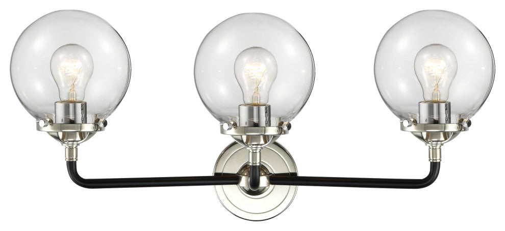 3-Light Beacon 24" Sconce, Black Polished Nickel, Glass: Clear