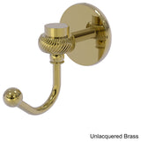 Satellite Orbit One Robe Hook With Twist Accents, Unlacquered Brass