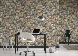 Faux Textured Wallpaper Stones, Brown Orange Gray, One Roll
