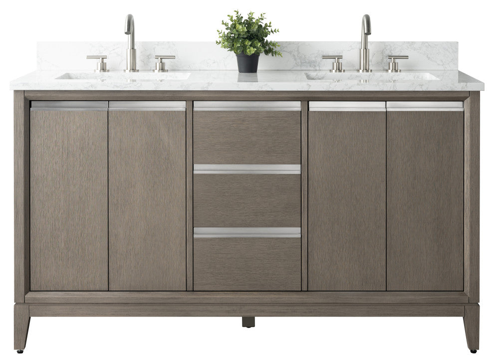 Vanity Art Bathroom Vanity With Sink, Driftwood Gray, 60" Double