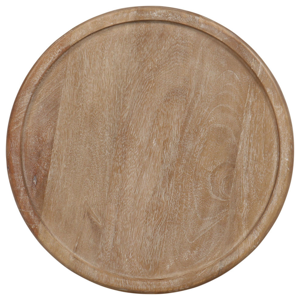 Sumter 17"Diameter Mango Wood Drum Side Table, Brown/White