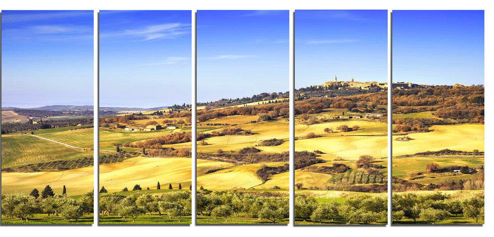 "Pienza Medieval Village Italy" Landscape Wall Art Print, 5 Panels, 60"x28"