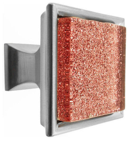 Sparkling Crimson Red Sand Crystal Glass Brushed Nickel Madison Classic Knob