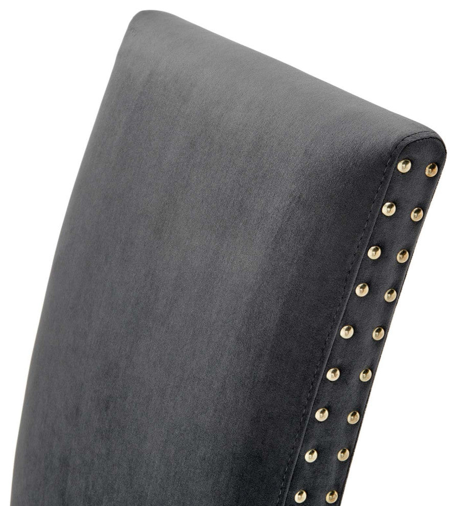 Side Dining Chair, Set of 2, Velvet, Wood, Dark Gray, Modern, Cafe Bistro