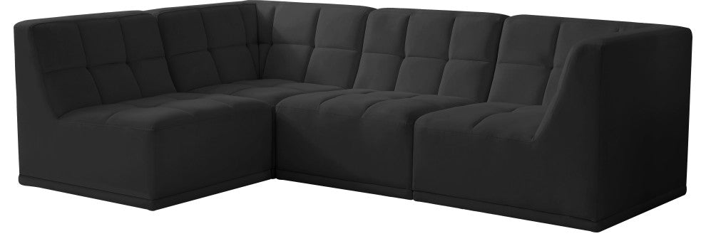Relax Velvet Upholstered 4-Piece L-Shaped Modular Sectional, Black