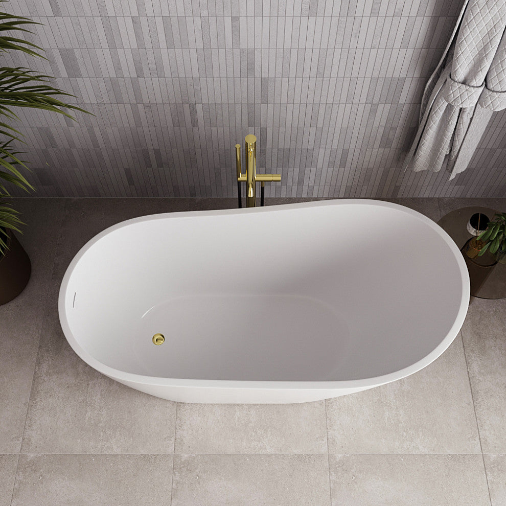 55" Streamline NDR-342-12-PBR Freestanding Tub, Tray, Drain in Polished Brass