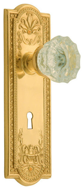 Nostalgic Mortise-Meadows Plate-Crystal Knob-Unlacquered Brass (NW-703676)