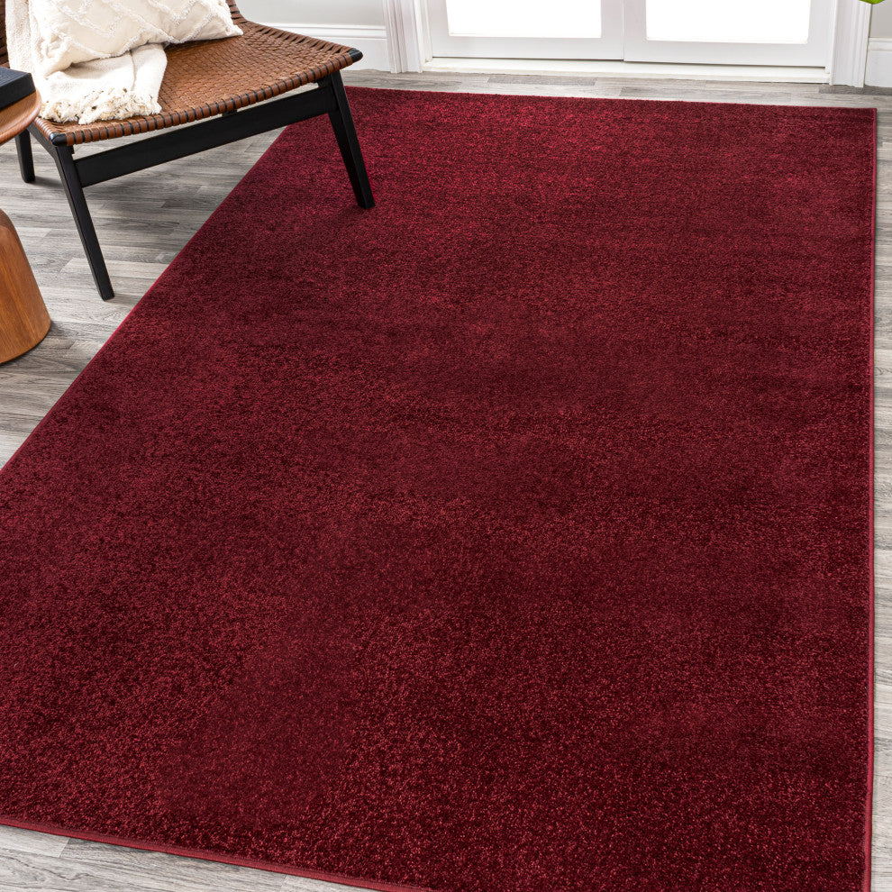 Haze Solid Low-Pile Runner Rug, Dark Red, 3 X 5