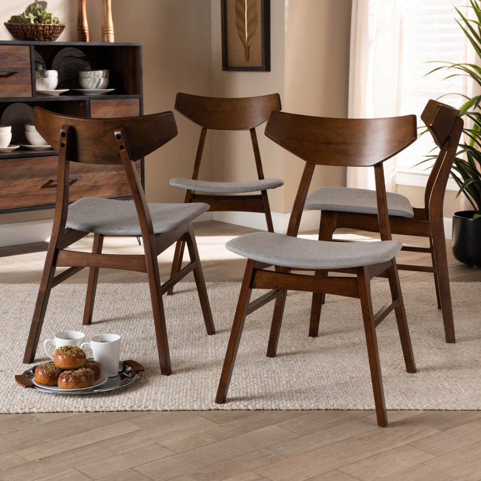 Reedsport Mid-Century Walnut Effect 4-Piece Dining Chairs, Light Gray/Walnut Brown