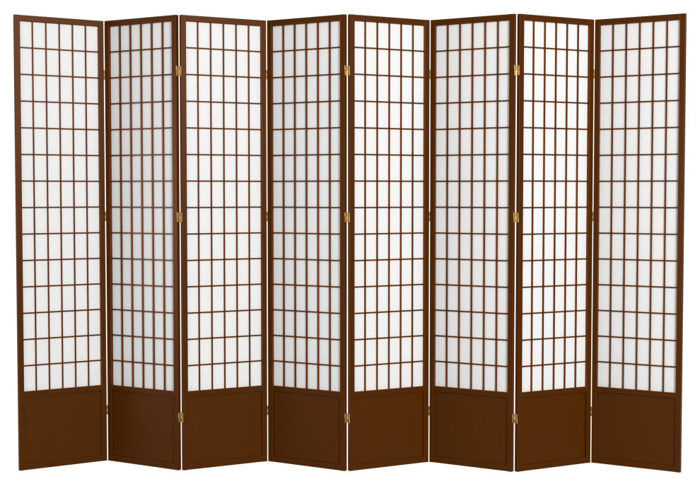 7' Tall Window Pane Shoji Screen, Walnut, 8 Panels