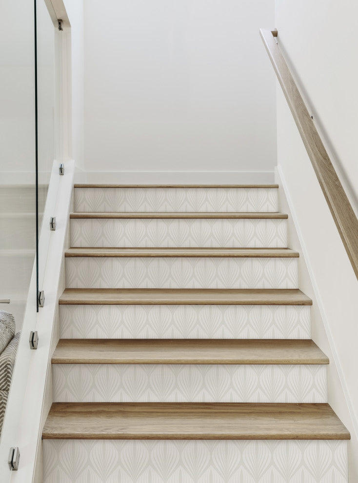 Elegant Modern Leaves Peel and Stick Stair Riser Strips, Beige, 48"w X 6"h, 6 Pack