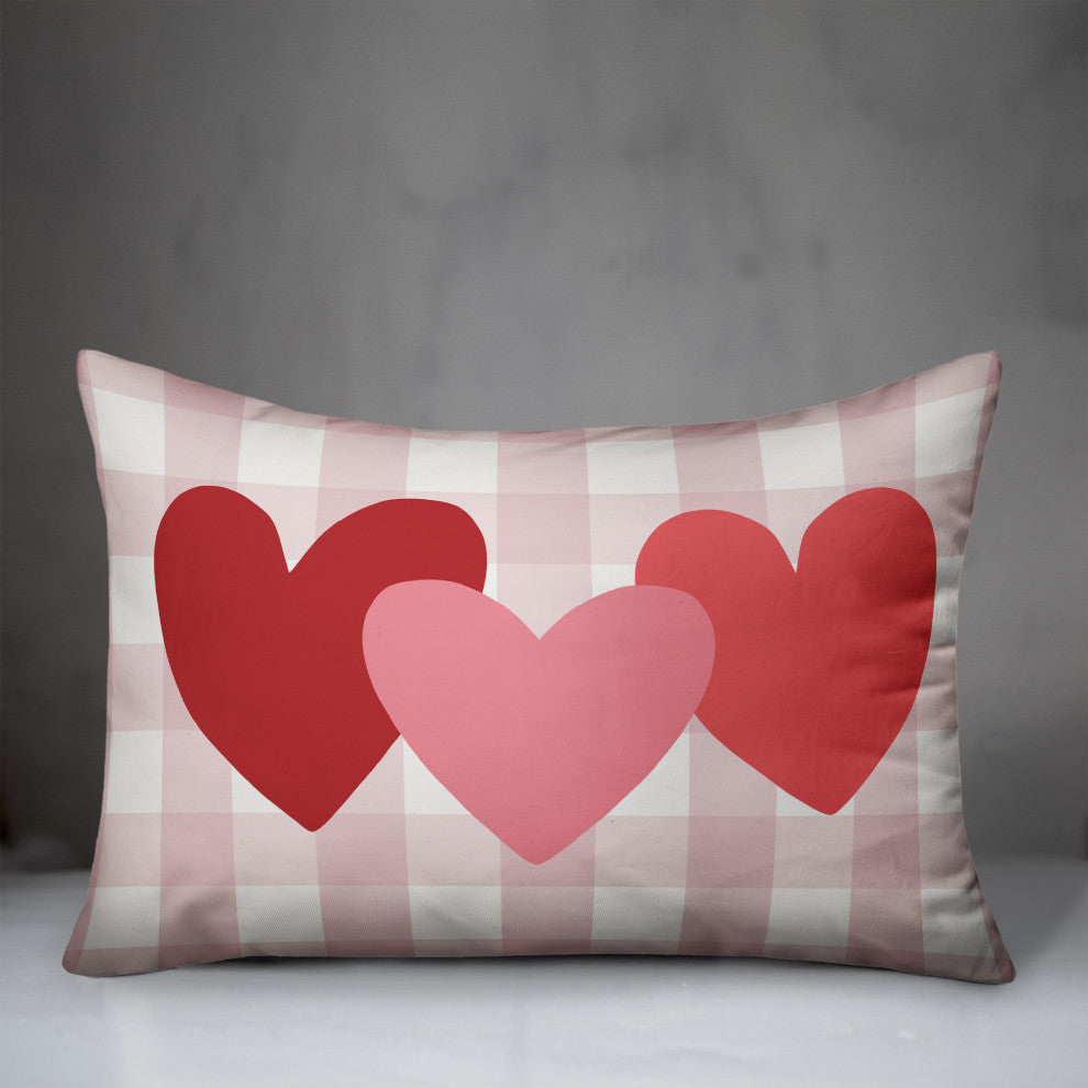 Triple Heart Buffalo Check 14x20 Spun Poly Pillow